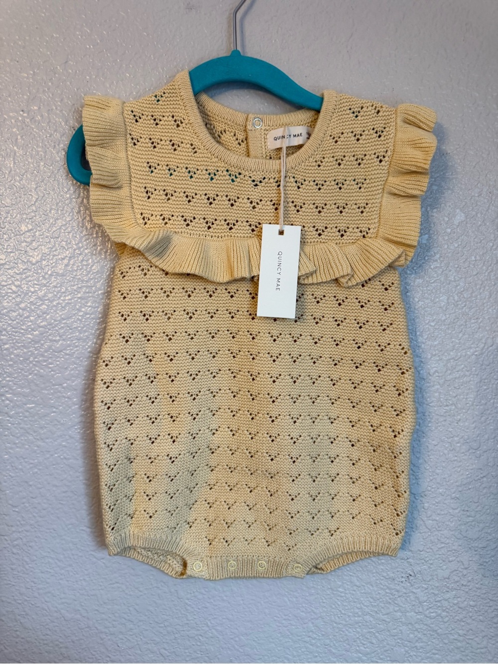 Quincy Mae Pale Yellow Knit Ruffle Romper